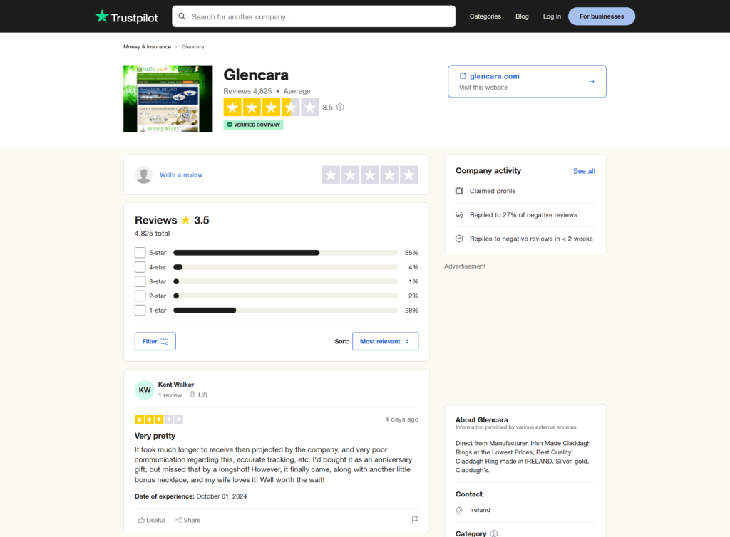 Glencara Trustpilot Screenshot